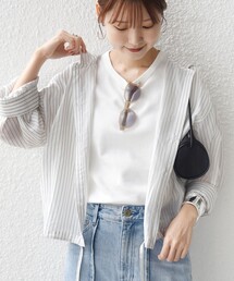 【WEB限定】〈手洗い可能〉シアー ストライプ フード 羽織り シャツ