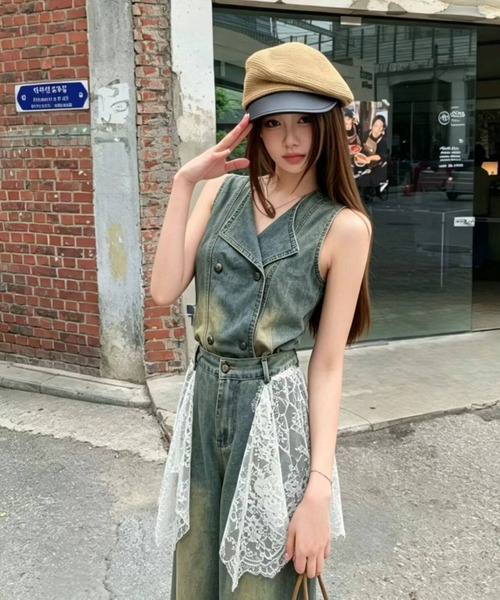 FAVORITO(ファヴォリート)の「デニムノースリーブトップスワイドパンツセットアップ(セットアップ・レディース・ブルー・L/M/S)」の6枚目の写真