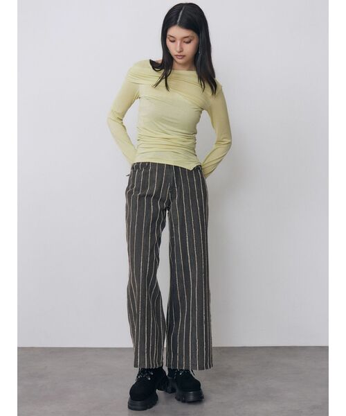MURUA(ムルーア)の「ストライプフリンジハイウエストデニムパンツ 秋服(デニムパンツ・レディース・ブルー/ブラック・1/2)」の12枚目の写真