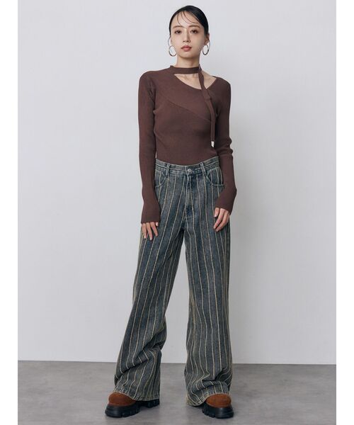 MURUA(ムルーア)の「ストライプフリンジハイウエストデニムパンツ 秋服(デニムパンツ・レディース・ブルー/ブラック・1/2)」の19枚目の写真