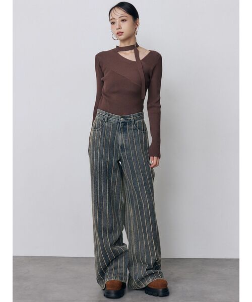 MURUA(ムルーア)の「ストライプフリンジハイウエストデニムパンツ 秋服(デニムパンツ・レディース・ブルー/ブラック・1/2)」の20枚目の写真