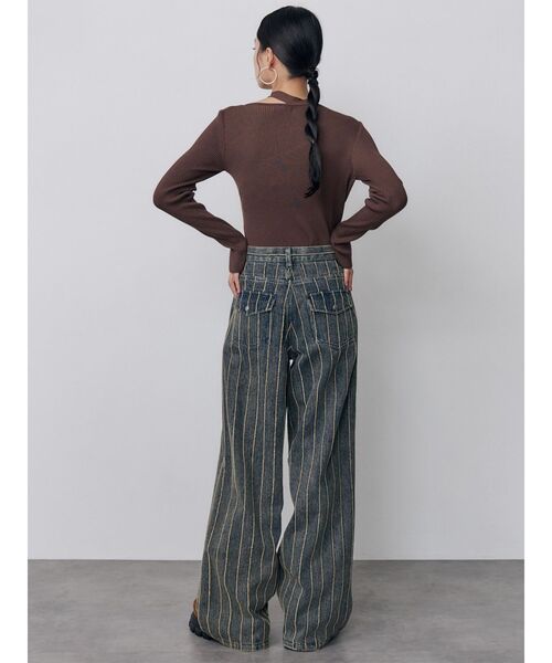 MURUA(ムルーア)の「ストライプフリンジハイウエストデニムパンツ 秋服(デニムパンツ・レディース・ブルー/ブラック・1/2)」の22枚目の写真
