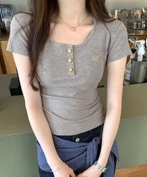 ヘンリーネック 半袖Tシャツワンポイント