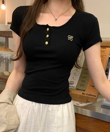 ヘンリーネック 半袖Tシャツワンポイント