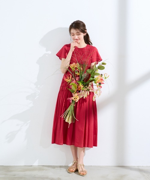 Rose Tiara（ローズティアラ）の「【人気のため追加】シャーリングマキシ丈ワンピース（ワンピース・レディース・レッド/ブラウン/ネイビー・46/42）」の21枚目の写真