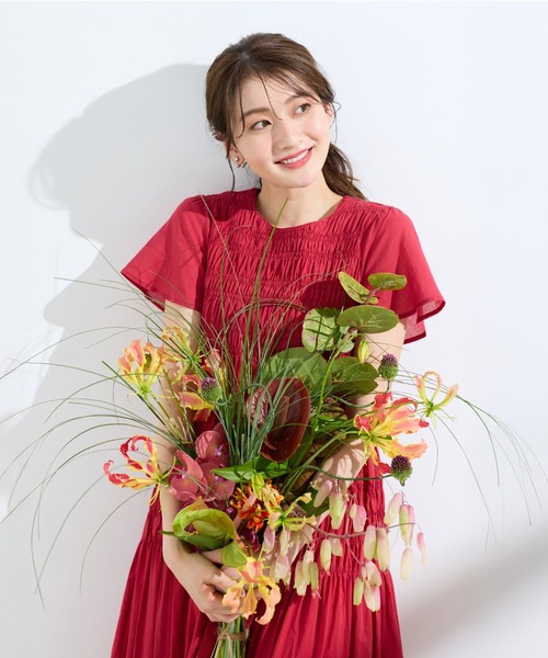 Rose Tiara（ローズティアラ）の「【人気のため追加】シャーリングマキシ丈ワンピース（ワンピース・レディース・レッド/ブラウン/ネイビー・46/42）」の22枚目の写真