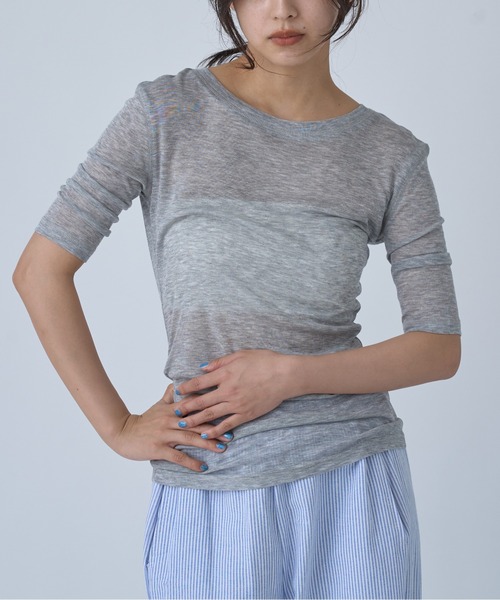 OFROOM(オフルーム)の「Sheer Short Sleeve Tee/シアーショートスリーブTEE(Tシャツ/カットソー・レディース・ネイビー/ブルー/ホワイト/ブラック/ピンク/グレー・FREE)」の4枚目の写真