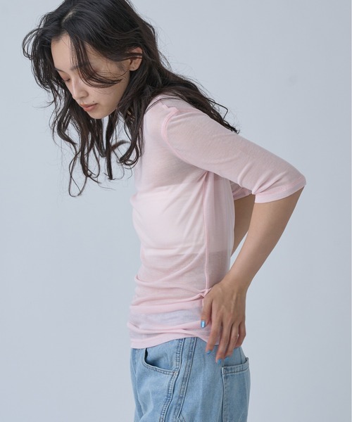 OFROOM(オフルーム)の「Sheer Short Sleeve Tee/シアーショートスリーブTEE(Tシャツ/カットソー・レディース・ネイビー/ブルー/ホワイト/ブラック/ピンク/グレー・FREE)」の12枚目の写真