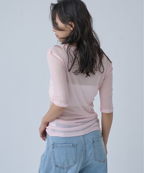OFROOM(オフルーム)の「Sheer Short Sleeve Tee/シアーショートスリーブTEE(Tシャツ/カットソー・レディース・ネイビー/ブルー/ホワイト/ブラック/ピンク/グレー・FREE)」の14枚目の写真