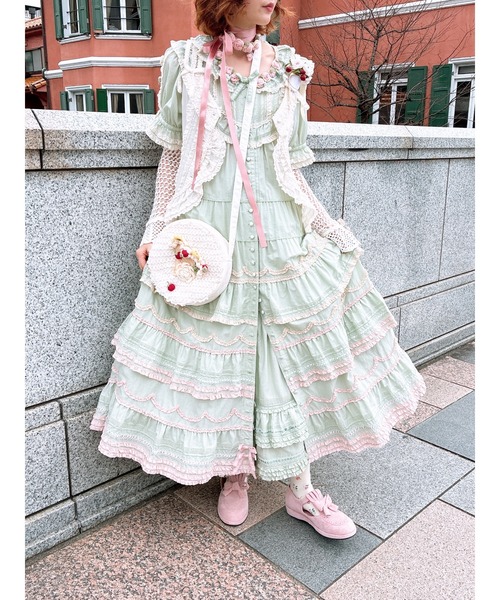 PINK HOUSE（ピンクハウス）の「はしごレース＆リボン使いローンスカート（スカート・レディース・ベージュ/ブラック/アイボリー/ミント・フリー）」の5枚目の写真