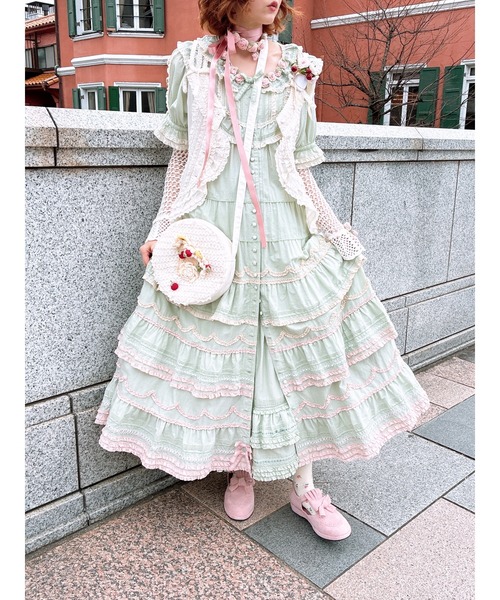 PINK HOUSE（ピンクハウス）の「はしごレース＆リボン使いローンスカート（スカート・レディース・ベージュ/ブラック/アイボリー/ミント・フリー）」の6枚目の写真