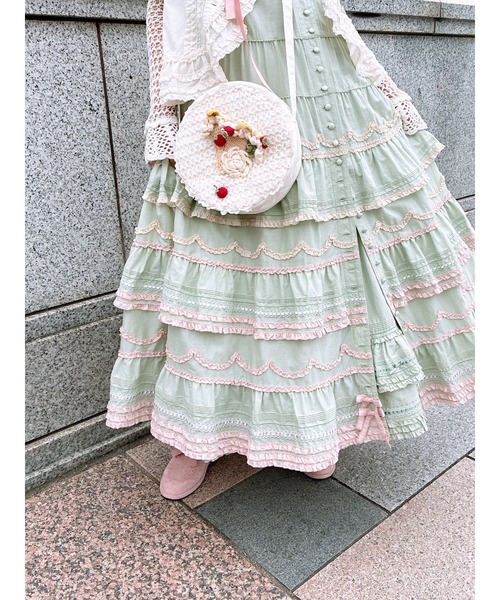 PINK HOUSE（ピンクハウス）の「はしごレース＆リボン使いローンスカート（スカート・レディース・ベージュ/ブラック/アイボリー/ミント・フリー）」の7枚目の写真