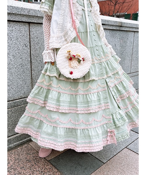 PINK HOUSE（ピンクハウス）の「はしごレース＆リボン使いローンスカート（スカート・レディース・ベージュ/ブラック/アイボリー/ミント・フリー）」の8枚目の写真