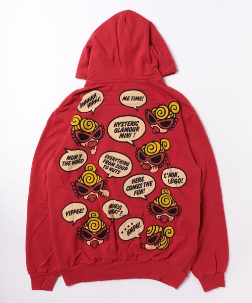 HYSTERIC MINI（ヒステリックミニ）の「MINI FACE WITH SPEECH BALLOON 裏毛 パーカー ADULT SIZE（パーカー・キッズ・ブラック/ライトグレー/レッド・MEDIUM）」の4枚目の写真