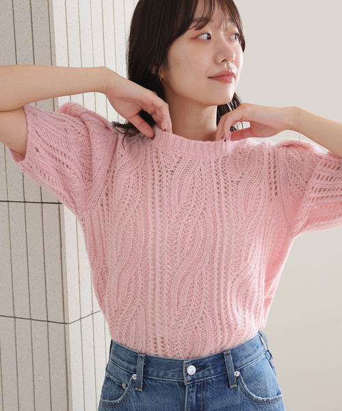 SLOBE IENA(スローブイエナ)の「柄編みハーフスリーブニット(ニット/セーター・レディース・ブラック/ピンク・FREE)」の11枚目の写真