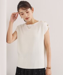 【冷感・WEB限定カラー】ボタン付きフレンチスリーブニット