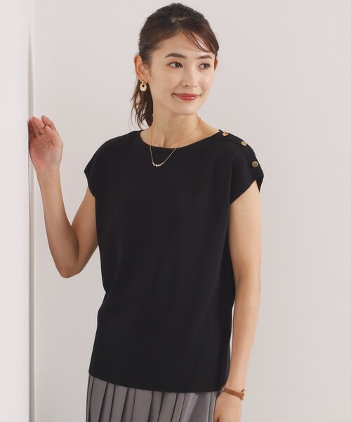 ITS'DEMO(イッツデモ)の「【冷感・WEB限定カラー】ボタン付きフレンチスリーブニット(ニット/セーター・レディース・ブルーグリーン/ブルー/ピンク系/ピンク系その他/ブラック/オフホワイト/ブラウン系その他・00)」の1枚目の写真