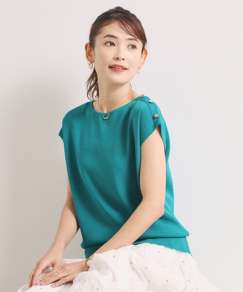 ITS'DEMO(イッツデモ)の「【冷感・WEB限定カラー】ボタン付きフレンチスリーブニット(ニット/セーター・レディース・ブルーグリーン/ブルー/ピンク系/ピンク系その他/ブラック/オフホワイト/ブラウン系その他・00)」の17枚目の写真