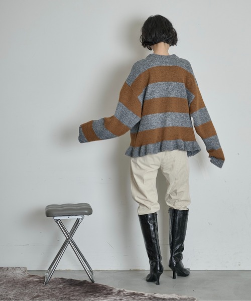 THE YOn（ザヨン）の「フリルヘムオーバーニットカーデ（カーディガン/ボレロ・レディース・アイボリー/ブラウン/グレー/ブラック・FREE）」の22枚目の写真