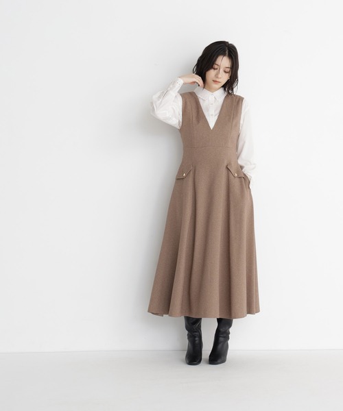 NATURAL BEAUTY BASIC（ナチュラルビューティーベーシック）の「メタルポイントフレアジャンスカ（ワンピース・レディース・ブラウン/ブルー/チャコールグレー・X-SMALL/SMALL/MEDIUM）」の2枚目の写真