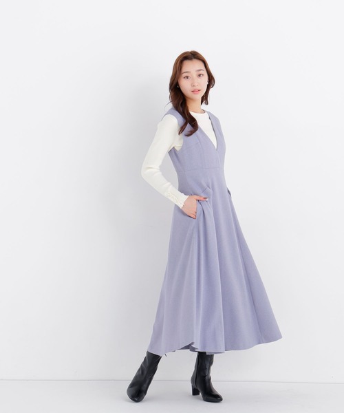 NATURAL BEAUTY BASIC（ナチュラルビューティーベーシック）の「メタルポイントフレアジャンスカ（ワンピース・レディース・ブラウン/ブルー/チャコールグレー・X-SMALL/SMALL/MEDIUM）」の13枚目の写真
