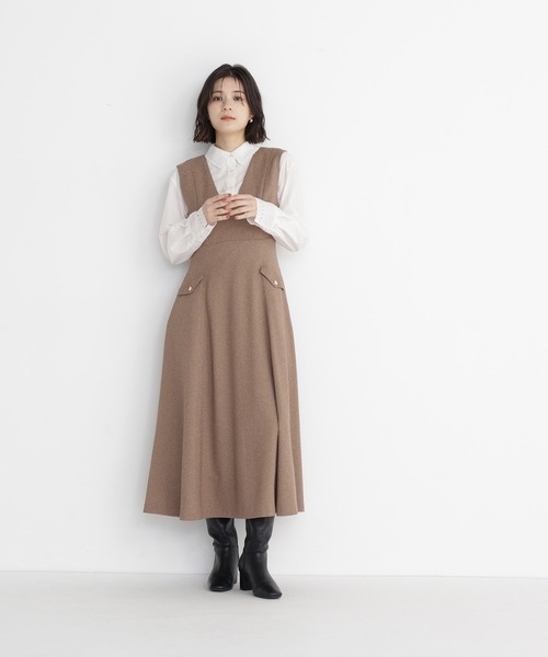 NATURAL BEAUTY BASIC（ナチュラルビューティーベーシック）の「メタルポイントフレアジャンスカ（ワンピース・レディース・ブラウン/ブルー/チャコールグレー・X-SMALL/SMALL/MEDIUM）」の21枚目の写真