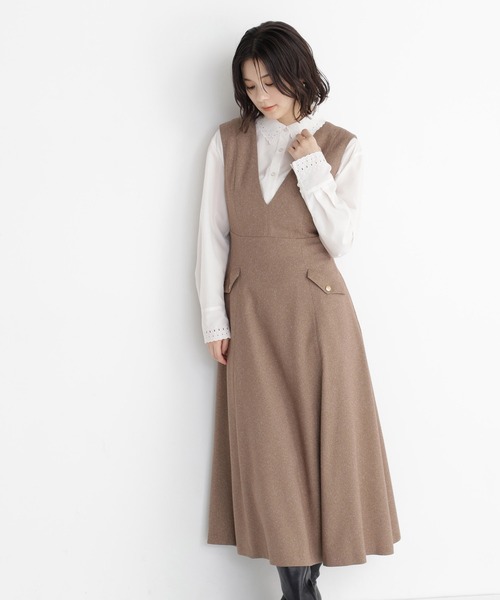 NATURAL BEAUTY BASIC（ナチュラルビューティーベーシック）の「メタルポイントフレアジャンスカ（ワンピース・レディース・ブラウン/ブルー/チャコールグレー・X-SMALL/SMALL/MEDIUM）」の22枚目の写真