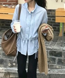 ウエストドローストリングストライプシャツ