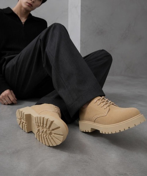 Burner(バーナー)の「【Cr+ov(クローヴ)】スエード調 厚底ダービーシューズ cro-boots-8-34【RBTS】(ブーツ・メンズ・ベージュ/ブラック系その他/ブラック・LARGE/MEDIUM/SMALL)」の3枚目の写真