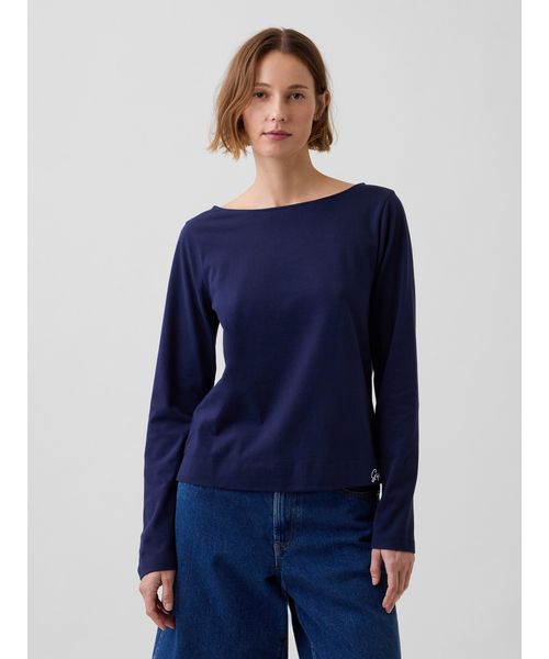 GAP(ギャップ)の「クロップド ボートネックTシャツ(Tシャツ/カットソー・レディース・ホワイト/ネイビー/ブラック・XS/S/M/L/XL/XXS)」の3枚目の写真