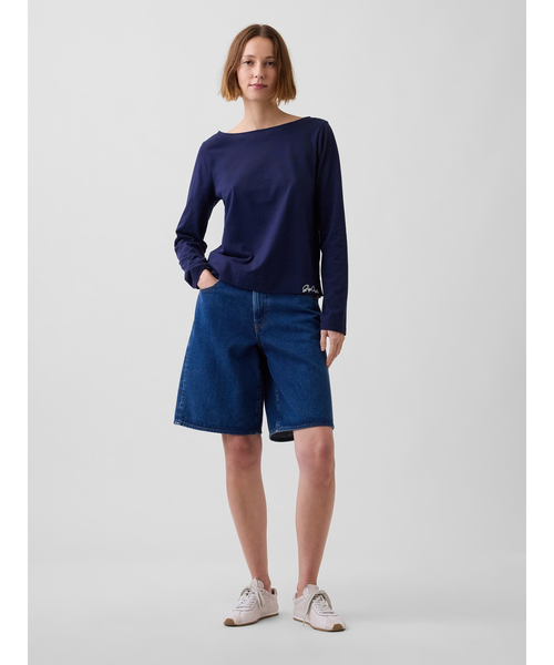 GAP(ギャップ)の「クロップド ボートネックTシャツ(Tシャツ/カットソー・レディース・ホワイト/ネイビー/ブラック・XS/S/M/L/XL/XXS)」の4枚目の写真