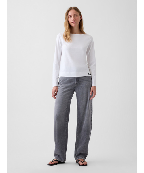 GAP(ギャップ)の「クロップド ボートネックTシャツ(Tシャツ/カットソー・レディース・ホワイト/ネイビー/ブラック・XS/S/M/L/XL/XXS)」の6枚目の写真