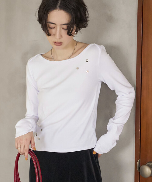 Firsthand(ファーストハンド)の「Firsthand/ファーストハンド メニーボタン コットンモダール ロングスリーブ カットソー【限定展開】(Tシャツ/カットソー・レディース・ホワイト/サックスブルー/ブラック・フリ-)」の5枚目の写真