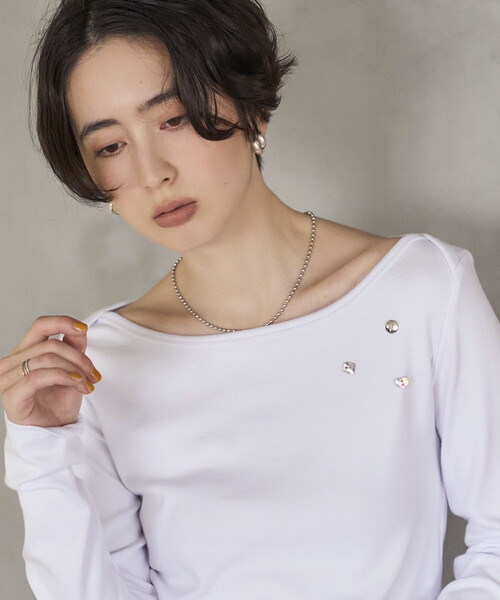 Firsthand(ファーストハンド)の「Firsthand/ファーストハンド メニーボタン コットンモダール ロングスリーブ カットソー【限定展開】(Tシャツ/カットソー・レディース・ホワイト/サックスブルー/ブラック・フリ-)」の7枚目の写真
