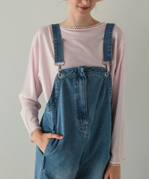 DONOBAN（ドノバン）の「【ピコレースがポイントの程よい透け感ロンTee】ピコレース シアー ロンTee トップス カットソー 透け感 レイヤード 重ね着 甘め フェミニン カジュアル インナー 伸縮性 ストレッチ 春 秋 冬 カットソー 長袖（Tシャツ/カットソー・レディース・ピンク/グレー/ホワイト/ブラック・ONE SIZE）」の12枚目の写真