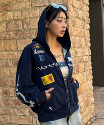 GLACK（グラック）の「GHD050 GLK スポンサード 404 アプリケ レギュラーフィット ウォッシュド フードジップアップ (NAVY)（パーカー）」