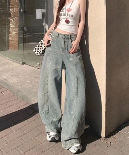 HAILY(ヘイリー)の「スターデザインワイドデニムパンツ(デニムパンツ・レディース・ブラック/ブルー・S/M/L)」の11枚目の写真