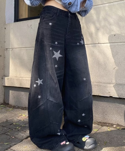 HAILY(ヘイリー)の「スターデザインワイドデニムパンツ(デニムパンツ・レディース・ブラック/ブルー・S/M/L)」の17枚目の写真