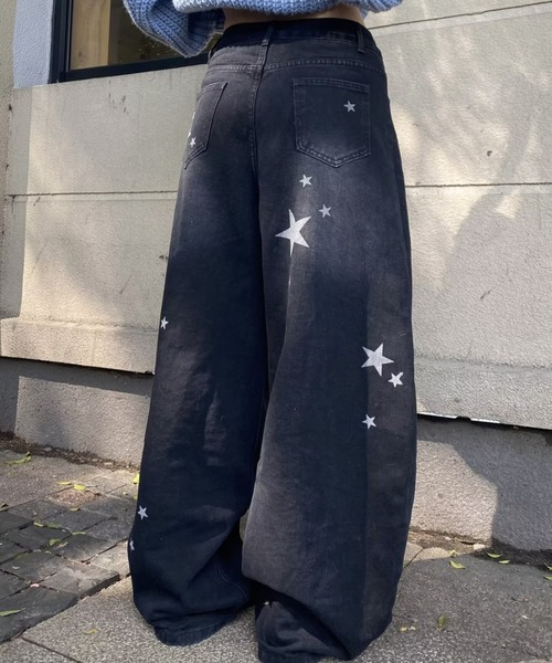 HAILY(ヘイリー)の「スターデザインワイドデニムパンツ(デニムパンツ・レディース・ブラック/ブルー・S/M/L)」の16枚目の写真