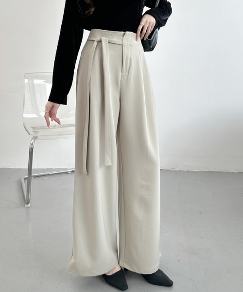 Ada.（エイダ）の「ウエスト リボン タック パンツ（その他パンツ・レディース・ベージュ/ブラック/グレー・LARGE/MEDIUM）」の9枚目の写真