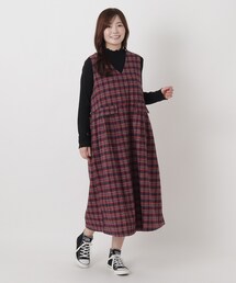 フランネルチェック柄ノースリーブワンピース