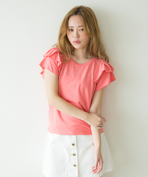 one after another NICE CLAUP（ワンアフターアナザーナイスクラップ）の「フリル袖Ｔシャツ（Tシャツ/カットソー・レディース・カーキ/その他/その他12/オフホワイト/グレー・FREE）」の5枚目の写真