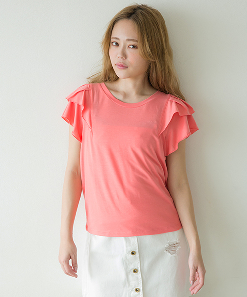 one after another NICE CLAUP（ワンアフターアナザーナイスクラップ）の「フリル袖Ｔシャツ（Tシャツ/カットソー・レディース・カーキ/その他/その他12/オフホワイト/グレー・FREE）」の8枚目の写真