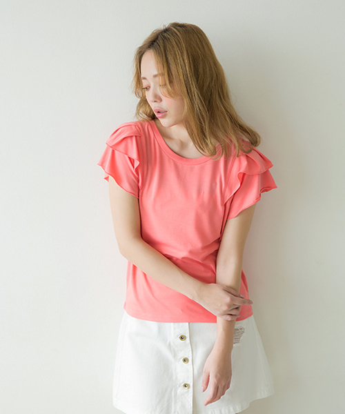 one after another NICE CLAUP（ワンアフターアナザーナイスクラップ）の「フリル袖Ｔシャツ（Tシャツ/カットソー・レディース・カーキ/その他/その他12/オフホワイト/グレー・FREE）」の9枚目の写真