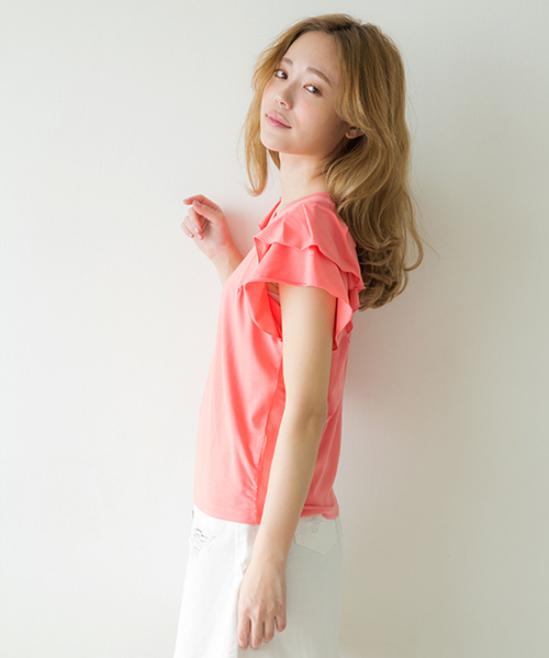 one after another NICE CLAUP（ワンアフターアナザーナイスクラップ）の「フリル袖Ｔシャツ（Tシャツ/カットソー・レディース・カーキ/その他/その他12/オフホワイト/グレー・FREE）」の10枚目の写真