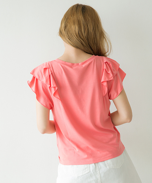 one after another NICE CLAUP（ワンアフターアナザーナイスクラップ）の「フリル袖Ｔシャツ（Tシャツ/カットソー・レディース・カーキ/その他/その他12/オフホワイト/グレー・FREE）」の11枚目の写真