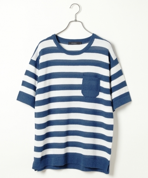 RAGEBLUE（レイジブルー）の「強撚ニット半袖/722256（ニット/セーター・メンズ・ホワイト/グリーン/ネイビー/ブルー/ブルー系その他・MEDIUM/LARGE）」の5枚目の写真