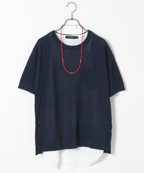 RAGEBLUE（レイジブルー）の「強撚ニット半袖/722256（ニット/セーター・メンズ・ホワイト/グリーン/ネイビー/ブルー/ブルー系その他・MEDIUM/LARGE）」の4枚目の写真