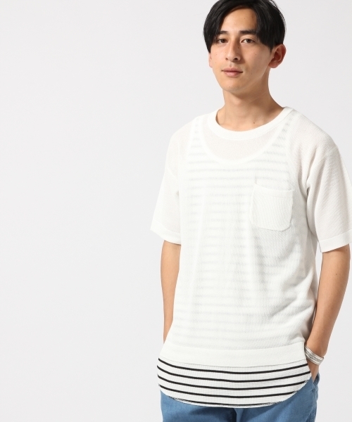 RAGEBLUE（レイジブルー）の「強撚ニット半袖/722256（ニット/セーター・メンズ・ホワイト/グリーン/ネイビー/ブルー/ブルー系その他・MEDIUM/LARGE）」の6枚目の写真