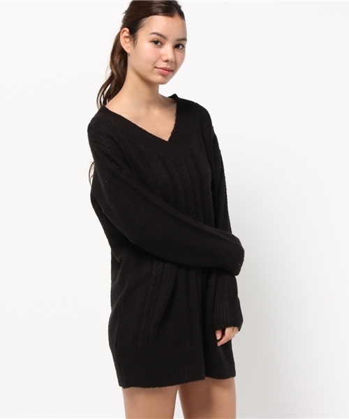 VENCEEXCHANGE（ヴァンスエクスチェンジ）の「Vネックケーブルワンピース（ワンピース・レディース・ブラック/オフホワイト/グレー・MEDIUM）」の14枚目の写真